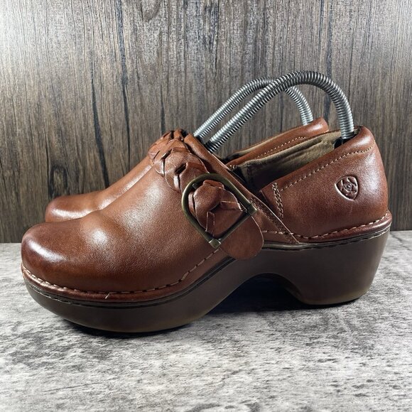 Ariat Womens Amy Braided Buckle cognac Brown Leather Clogs Mules 10012030 Sz 9.5 - Picture 4 of 10